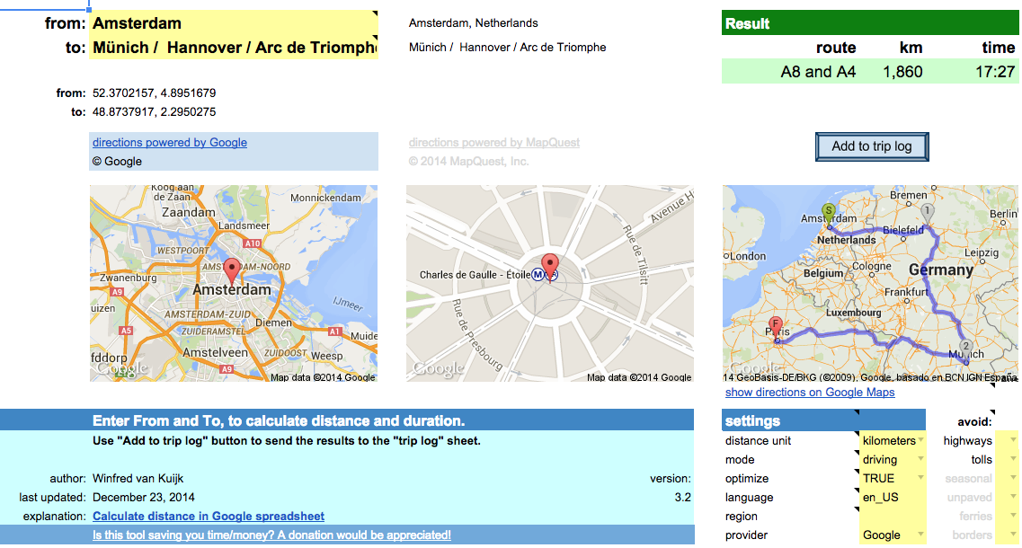 Calculate distance in Google spreadsheet | Winfred van Kuijk